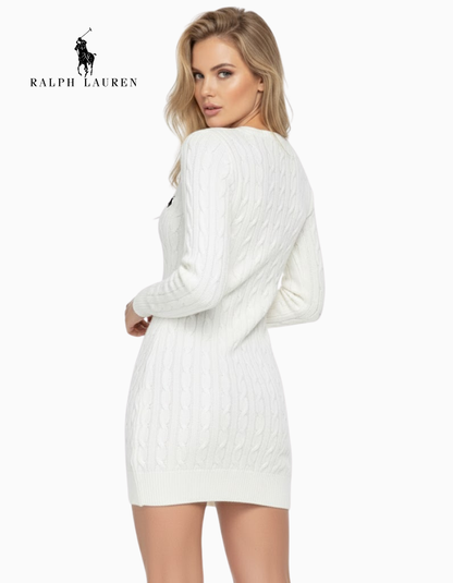 Women's Cable Knit Jumper Dress R&L® White | Limited Edition