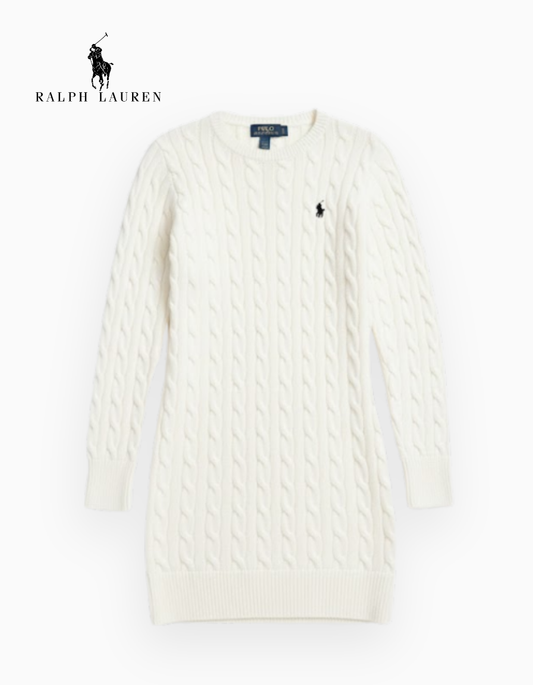 Women's Cable Knit Jumper Dress R&L® White | Limited Edition