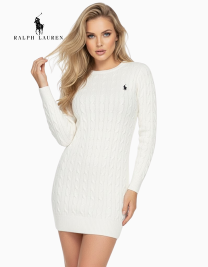 Women's Cable Knit Jumper Dress R&L® White | Limited Edition